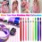 12 PCS Pink Hair Extensions Clip in, Colored Party Highlights Extension for Kids Girls Synthetic Hairpiece Straight 22 inch