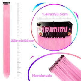 12 PCS Pink Hair Extensions Clip in, Colored Party Highlights Extension for Kids Girls Synthetic Hairpiece Straight 22 inch 12 PCS Pink Hair Extensions Clip in, Colored Party Highlights Extension for Kids Girls Synthetic Hairpiece Straight 22 inch
