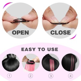 12 PCS Pink Hair Extensions Clip in, Colored Party Highlights Extension for Kids Girls Synthetic Hairpiece Straight 22 inch 12 PCS Pink Hair Extensions Clip in, Colored Party Highlights Extension for Kids Girls Synthetic Hairpiece Straight 22 inch