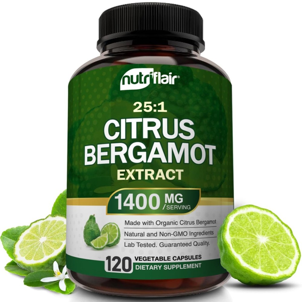 NutriFlair Organic Citrus Bergamot 1400mg, 120 Capsules - 25:1 Citrus Bergamia - Essential Oil and Citrus Bioflavonoids - Natural Heart Health Supplements for Women and Men - Non-GMO Pills NutriFlair Organic Citrus Bergamot 1400mg, 120 Capsules - 25:1 Citrus Bergamia - Essential Oil and Citrus Bioflavonoids - Natural Heart Health Supplements for Women and Men - Non-GMO Pills