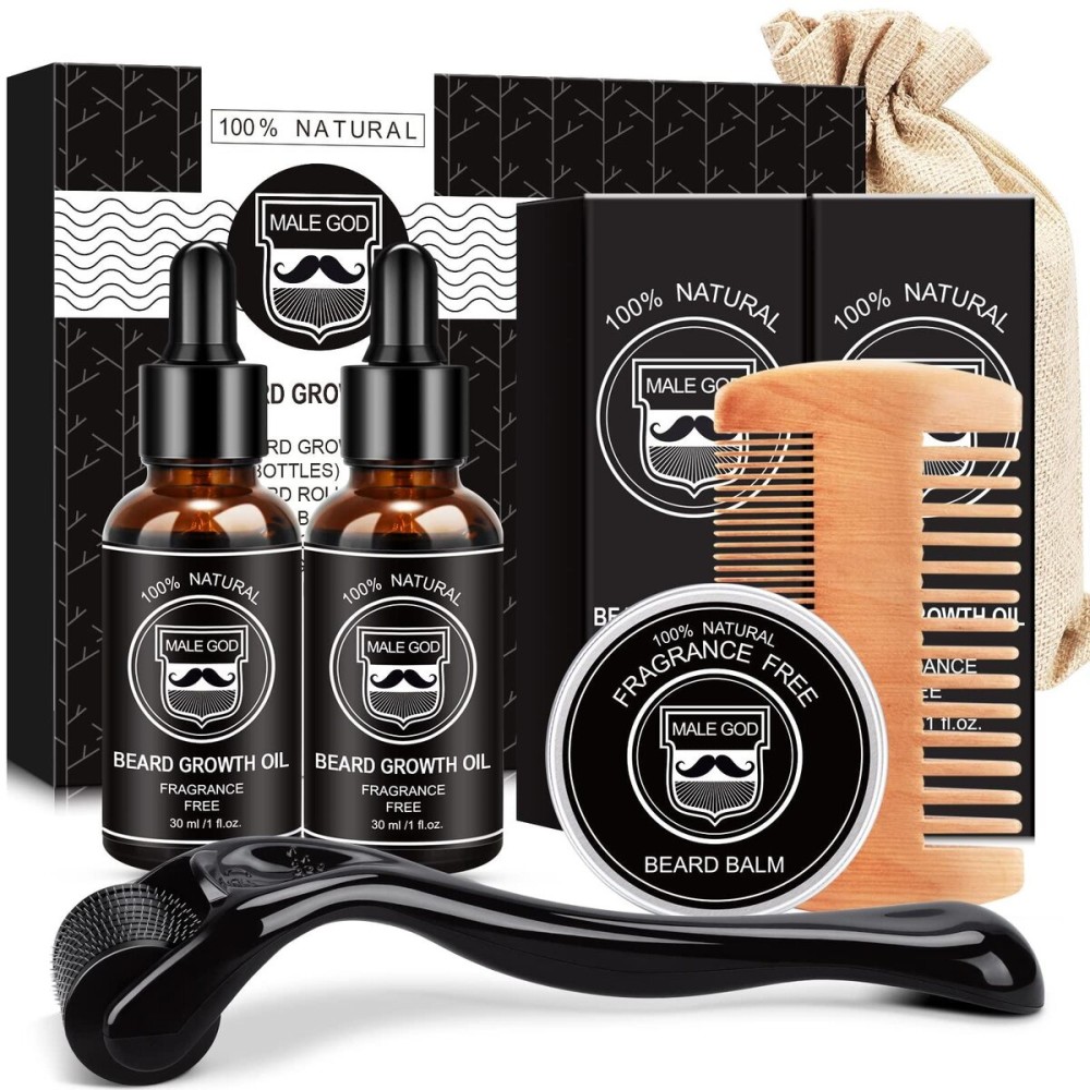 MALE GOD Beard Growth Kit, Beard Kit W/Beard Growth Oil, Balm, Comb, Massager for Spot/Patchy Beard, Gifts for Men Him Boyfriend Husband MALE GOD Beard Growth Kit, Beard Kit W/Beard Growth Oil, Balm, Comb, Massager for Spot/Patchy Beard, Gifts for Men Him Boyfriend Husband