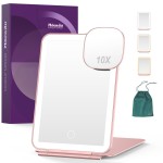 LED Foldable Travel Makeup Mirror - 5x7 inches 3 Colors Light Modes USB Rechargeable Touch Screen, Portable Tabletop Cosmetic for Travel, Cosmetic, Office (Rose Gold)