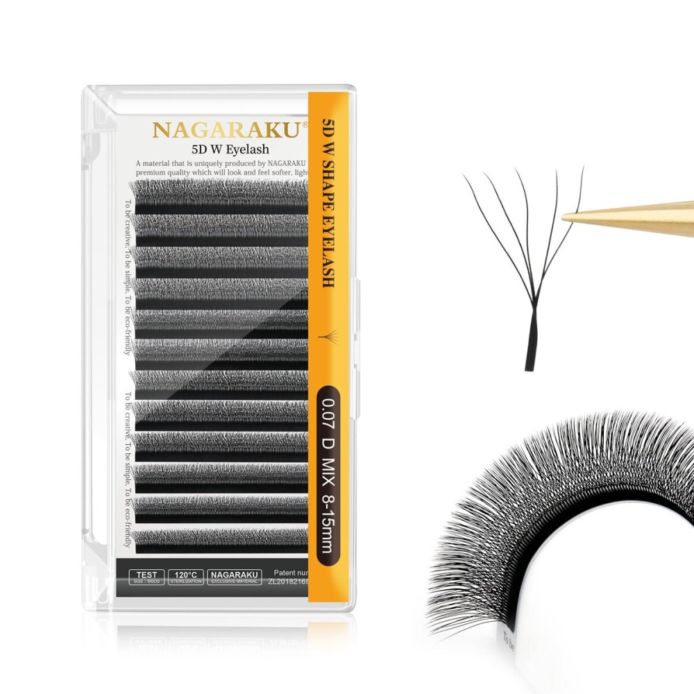 NAGARAKU 5D W Shape Eyelash Extension Supplies Natural Soft Volume 0.07mm D curl 8-15mm Mix Premade Fans Faux Mink Matte Black Cluster Easy Fanning False Lashes NAGARAKU 5D W Shape Eyelash Extension Supplies Natural Soft Volume 0.07mm D curl 8-15mm Mix Premade Fans Faux Mink Matte Black Cluster Easy Fanning False Lashes