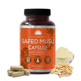 SAPTAMVEDA Natural Safed Musli Veg Capsules, 500MG Each with Extract 60 Capsules (Pack of 1) SAPTAMVEDA Natural Safed Musli Veg Capsules, 500MG Each with Extract 60 Capsules (Pack of 1)