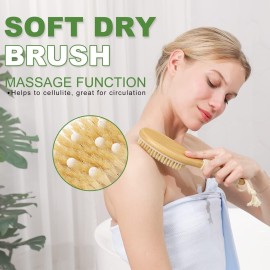 AIFEIVICO Natural Boar Bristle Dry Brush - Exfoliating Body, Face & Foot Brush, Long Handle Back Scrubber, Meridian Pressure for Lymphatic Drainage & Cellulite AIFEIVICO Natural Boar Bristle Dry Brush - Exfoliating Body, Face & Foot Brush, Long Handle Back Scrubber, Meridian Pressure for Lymphatic Drainage & Cellulite