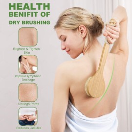AIFEIVICO Natural Boar Bristle Dry Brush - Exfoliating Body, Face & Foot Brush, Long Handle Back Scrubber, Meridian Pressure for Lymphatic Drainage & Cellulite AIFEIVICO Natural Boar Bristle Dry Brush - Exfoliating Body, Face & Foot Brush, Long Handle Back Scrubber, Meridian Pressure for Lymphatic Drainage & Cellulite