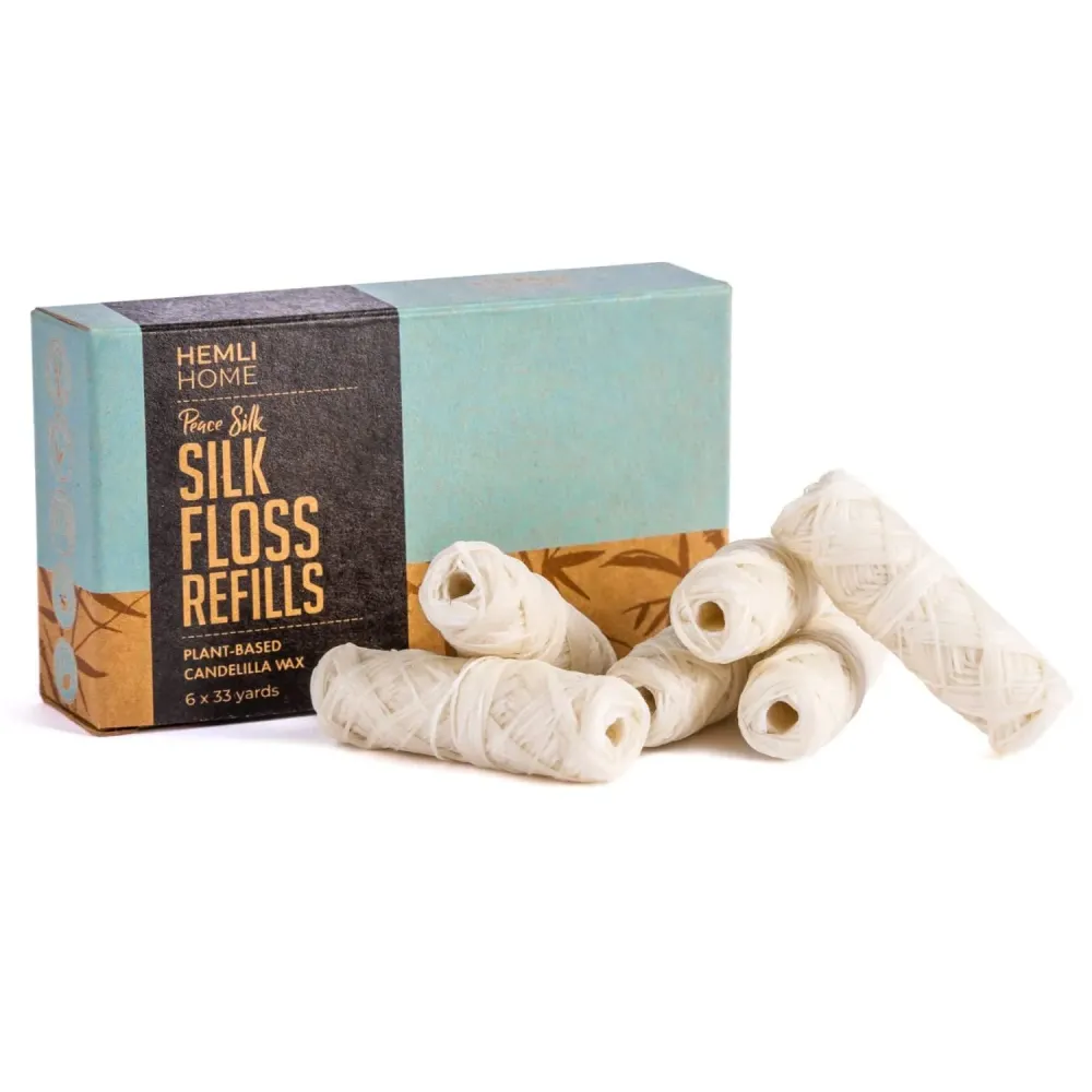 Biodegradable Silk Dental Floss Refill - Six Pack - Organic Natural Dental Floss, Refillable, Compostable Peace Silk Dental Floss Refills - 6 x 33 Yards - Eco-Friendly Mint Candelilla Wax Biodegradable Silk Dental Floss Refill - Six Pack - Organic Natural Dental Floss, Refillable, Compostable Peace Silk Dental Floss Refills - 6 x 33 Yards - Eco-Friendly Mint Candelilla Wax