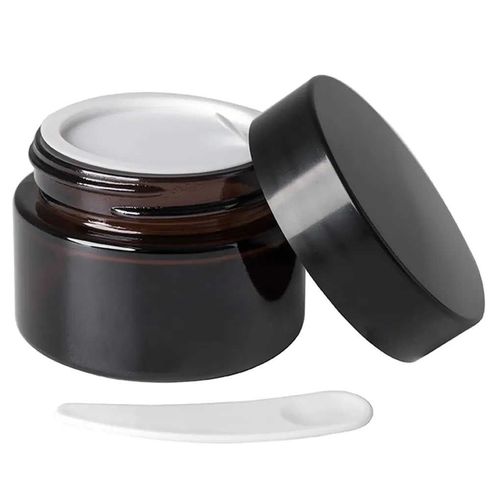 OverNews 1oz Amber Glass Jar, Empty Cosmetic Lotion Containers,with Inner Liners,Black Lid, Spatula OverNews 1oz Amber Glass Jar, Empty Cosmetic Lotion Containers,with Inner Liners,Black Lid, Spatula