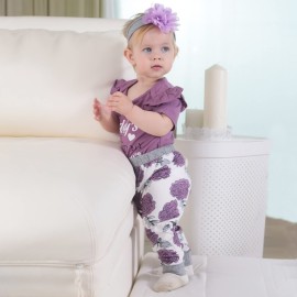 Renotemy Infant Girl Clothes Newborn Outfits Short Sleeve Romper Pants Set 0-3 Months Baby Girl Clothes Outfit Sets Purples