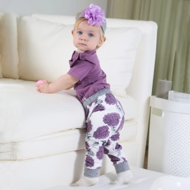 Renotemy Infant Girl Clothes Newborn Outfits Short Sleeve Romper Pants Set 0-3 Months Baby Girl Clothes Outfit Sets Purples