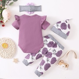 Renotemy Infant Girl Clothes Newborn Outfits Short Sleeve Romper Pants Set 0-3 Months Baby Girl Clothes Outfit Sets Purples