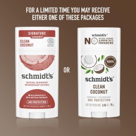 Schmidt\'s Aluminum-Free Vegan Deodorant Clean Coconut for Women and Men, with 24 Hour Odor Protection, Natural Ingredients, Cruelty-Free, 2.65 oz