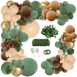 PERPAOL 148PCS Sage Green Brown Balloon Garland Kit, Jungle Safari Woodland Forest Wild One Camper Balloon Arch, Olive Green Gold Coffee Cocoa Balloons for Birthday Wedding Shower Party Decorations
