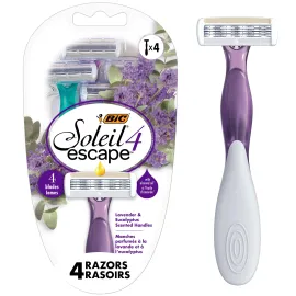 BIC Soleil Escape Women\'s Disposable 4-Blade Razors, Perfect Bikini Line Razor, Lavender & Eucalyptus Scented Handles, 4-Pack