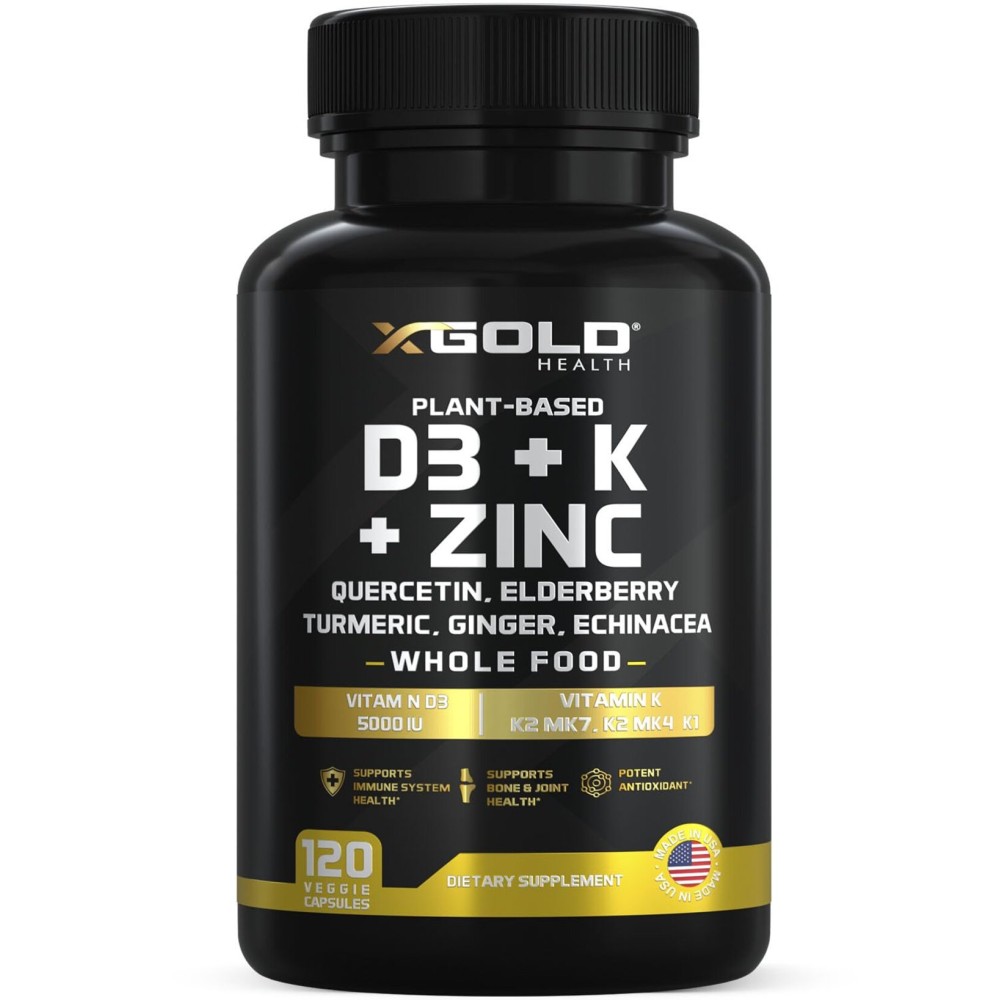 Vitamin D, K2, K1, Zinc, Quercetin, Elderberry, Turmeric, Ginger & Echinacea Whole Food Supplement 8 in 1- D3 5000 IU Plant-Based from Lichen, Vitamin K (K2 MK7, MK4, K1), D3 K2 Vitamins -120 Capsules Vitamin D, K2, K1, Zinc, Quercetin, Elderberry, Turmeric, Ginger & Echinacea Whole Food Supplement 8 in 1- D3 5000 IU Plant-Based from Lichen, Vitamin K (K2 MK7, MK4, K1), D3 K2 Vitamins -120 Capsules