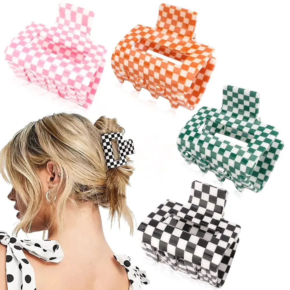 Ahoney 4 Pack Checkered Hair Claw Clips for Thin Hair Y2k Hair Accessories 2 Small Hair Clips for Thick Hair Cute Hair Clips for Women Girls