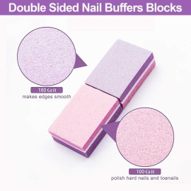 CGBE Nail Buffer, Buffer Block Nail File 100/180 Grit, Mini Nail Buffers Block Sponge Double Sided Nail File for Acrylic Nails Manicure Tools 50PCS (Pink-Purple)