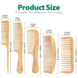 5 Pcs Natural Handmade Bamboo Anti-Static Combs Set - Wide Tooth, Rat Tail and Fine Tooth for Long, Short, Thick, Thin, Wavy or Curly Hair Detangling (Natural) 5 Pcs Natural Handmade Bamboo Anti-Static Combs Set - Wide Tooth, Rat Tail and Fine Tooth for Long, Short, Thick, Thin, Wavy or Curly Hair Detangling (Natural)