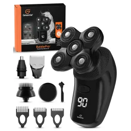 Groomie Cordless Bald Head Shavers for Men, BaldiePro Head Grooming Kit - Ergonomic & Waterproof Head Shavers for Bald Men - Electric Hair Shaver & Head Razor - Men\'s Rotary Shaver for Smooth Shave