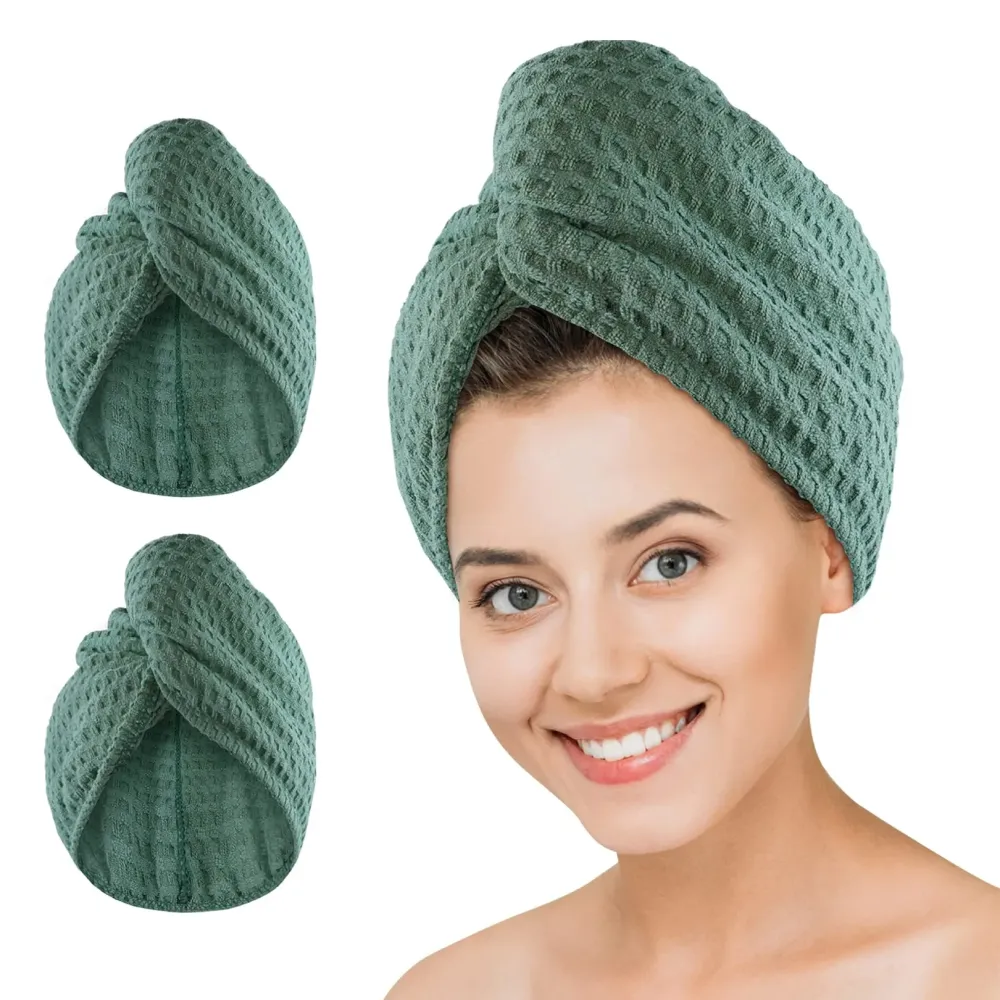 Microfiber Hair Drying Towel - 2Packs Waffle Long Hair Head Turban Wraps Terry Cloth Fast Absorbent Dry Anti Frizz Twist Plopping Curly Shower Turban for Women Wet Hair (Green) Microfiber Hair Drying Towel - 2Packs Waffle Long Hair Head Turban Wraps Terry Cloth Fast Absorbent Dry Anti Frizz Twist Plopping Curly Shower Turban for Women Wet Hair (Green)