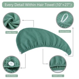 Microfiber Hair Drying Towel - 2Packs Waffle Long Hair Head Turban Wraps Terry Cloth Fast Absorbent Dry Anti Frizz Twist Plopping Curly Shower Turban for Women Wet Hair (Green) Microfiber Hair Drying Towel - 2Packs Waffle Long Hair Head Turban Wraps Terry Cloth Fast Absorbent Dry Anti Frizz Twist Plopping Curly Shower Turban for Women Wet Hair (Green)