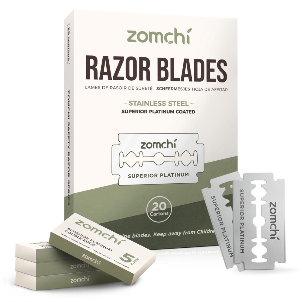 Zomchi Double Edge Razor Blades 2.0, 100 Counts Safety Razor Blades for Shaving, Platinum Stainless Steel Shaving Blades for Men and Women, Fits All Standard Double Edge Razors Zomchi Double Edge Razor Blades 2.0, 100 Counts Safety Razor Blades for Shaving, Platinum Stainless Steel Shaving Blades for Men and Women, Fits All Standard Double Edge Razors