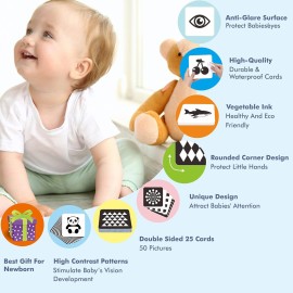 50 Pages Visual Stimulation Flashcards, 25 PCS Black and White Baby Visual Stimulus Cards Sensory Developmental Black White Card Set for Newborn Baby 0-3 Months (5.5 X 5.5)