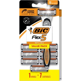 BIC Flex 5 Refillable Men\'s Razor, Father\'s Day Gift Set with 5 Blade Razors, 1 Handle and 7 Cartridges for Smooth Shaving