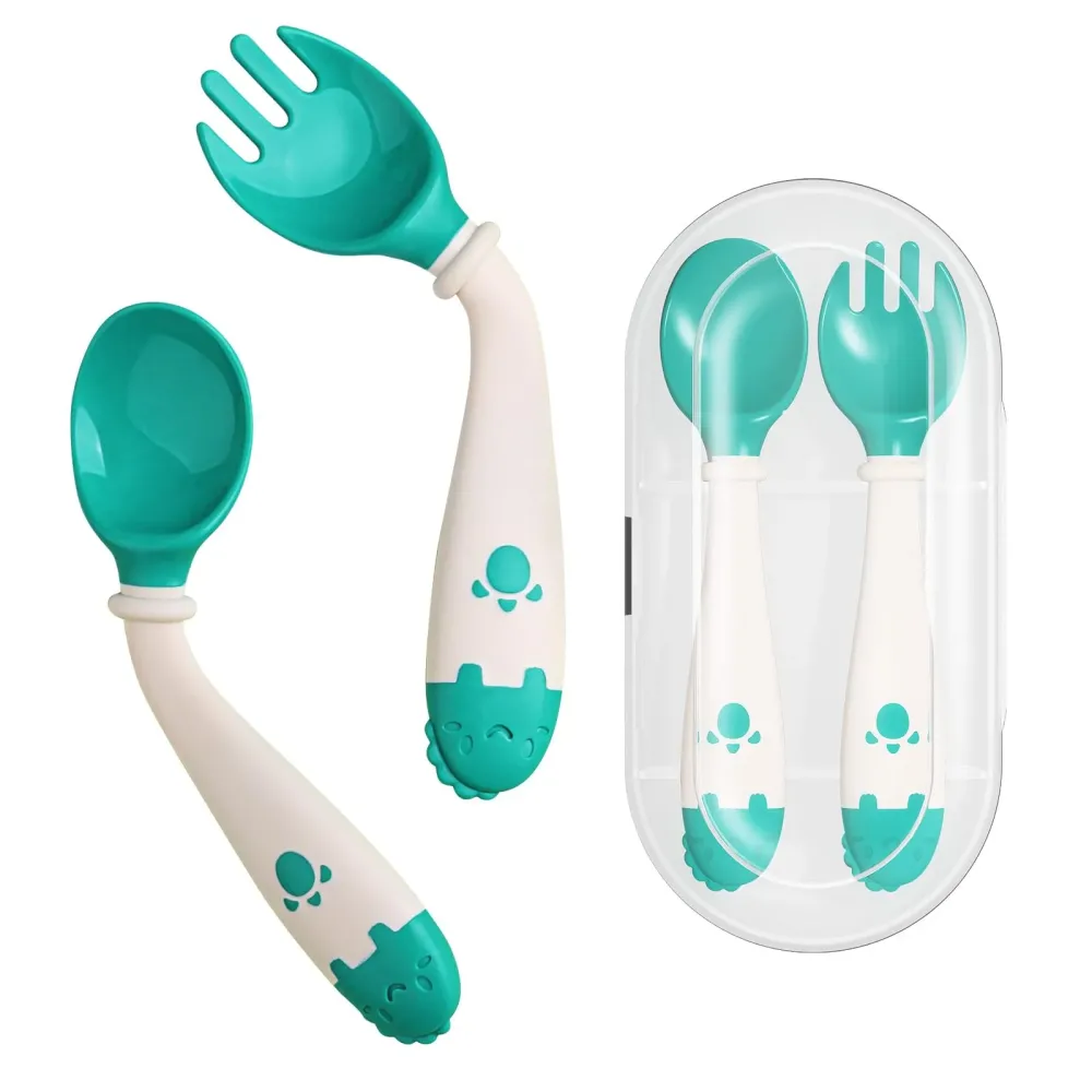 Deejoy Toddler Utensils, Self-feeding Flatware Set withTravel Case, Baby Spoons and Forks with Silicone Bendable Handle, Easy Grip Heat-Resistant, Ideal for Kids, Stage 2 (Green) Deejoy Toddler Utensils, Self-feeding Flatware Set withTravel Case, Baby Spoons and Forks with Silicone Bendable Handle, Easy Grip Heat-Resistant, Ideal for Kids, Stage 2 (Green)