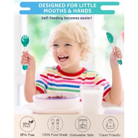 Deejoy Toddler Utensils, Self-feeding Flatware Set withTravel Case, Baby Spoons and Forks with Silicone Bendable Handle, Easy Grip Heat-Resistant, Ideal for Kids, Stage 2 (Green) Deejoy Toddler Utensils, Self-feeding Flatware Set withTravel Case, Baby Spoons and Forks with Silicone Bendable Handle, Easy Grip Heat-Resistant, Ideal for Kids, Stage 2 (Green)