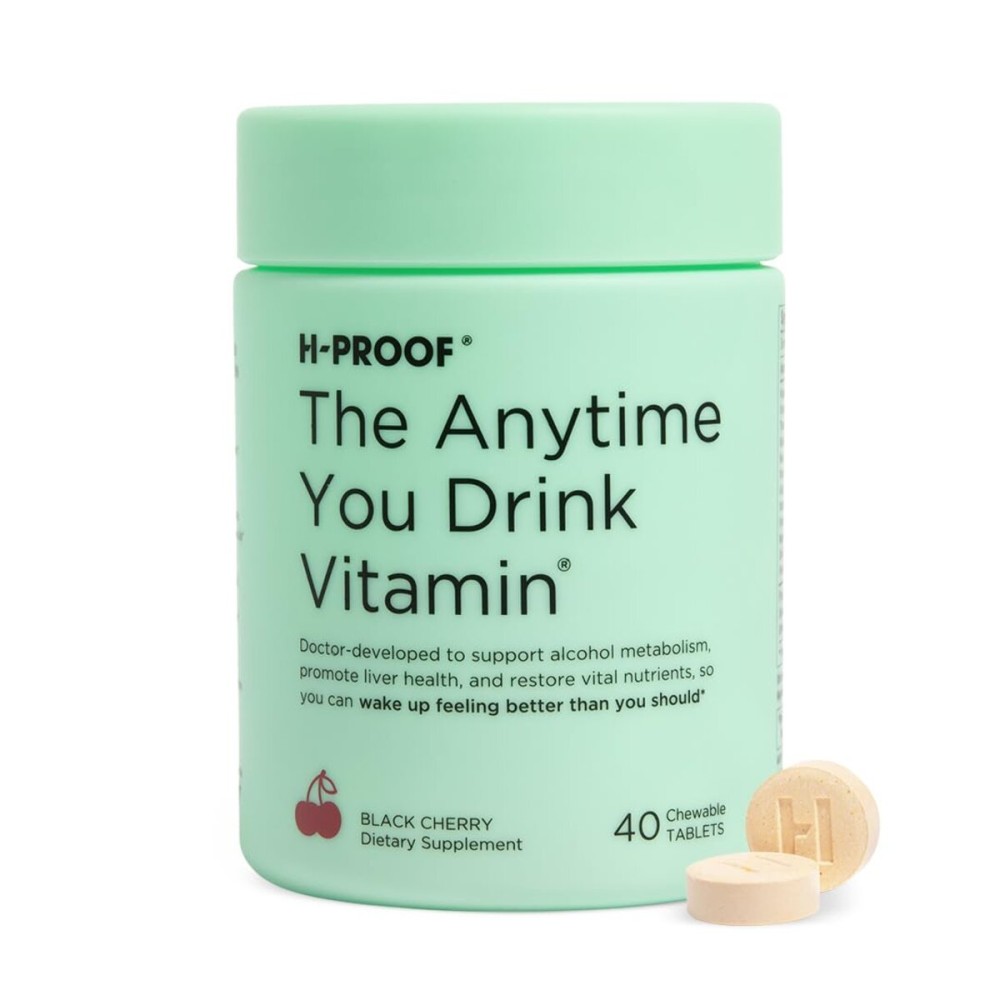 H-PROOF The Anytime You Drink Vitamin, Liver Health & Immunity Support with Electrolytes, Milk Thistle, and Vitamins B & C - 40 Chewable Tablets (20 Servings), Vegan, Black Cherry H-PROOF The Anytime You Drink Vitamin, Liver Health & Immunity Support with Electrolytes, Milk Thistle, and Vitamins B & C - 40 Chewable Tablets (20 Servings), Vegan, Black Cherry