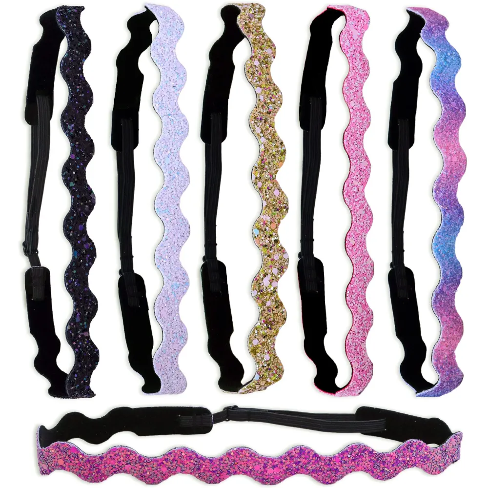 FROG SAC 6 Glitter Elastic Headbands for Girls, Adjustable Non Slip Thin Stretch Hair Bands, Wavy Sport Headband, Teen Girl Athletic Sport Head Band Accessories, Nonslip Zig Zag Toddler Hairbands FROG SAC 6 Glitter Elastic Headbands for Girls, Adjustable Non Slip Thin Stretch Hair Bands, Wavy Sport Headband, Teen Girl Athletic Sport Head Band Accessories, Nonslip Zig Zag Toddler Hairbands