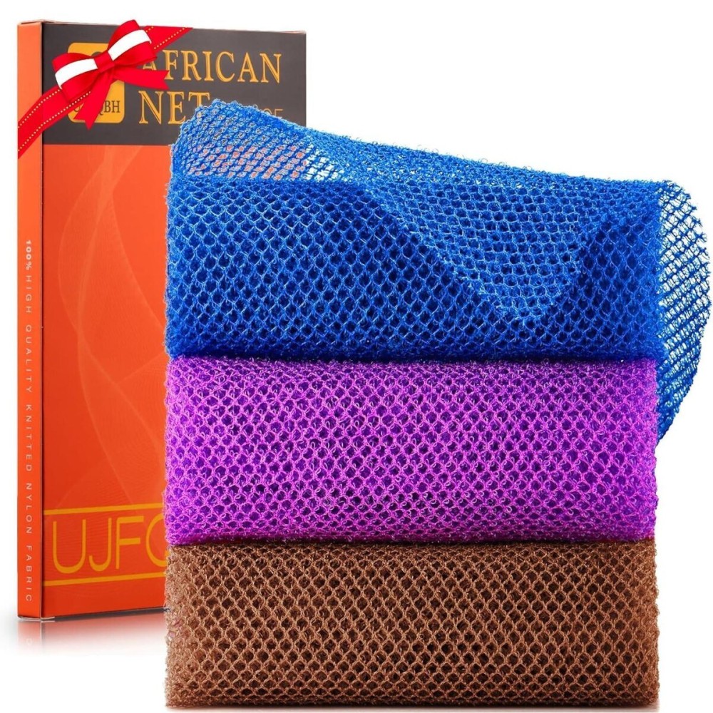 3 Pieces African Bath Sponge African Net Long Net Bath Sponge Exfoliating Shower Body Scrubber Back Scrubber Skin Smoother,Great for Daily Use (Brown, Blue, Purple) 3 Pieces African Bath Sponge African Net Long Net Bath Sponge Exfoliating Shower Body Scrubber Back Scrubber Skin Smoother,Great for Daily Use (Brown, Blue, Purple)
