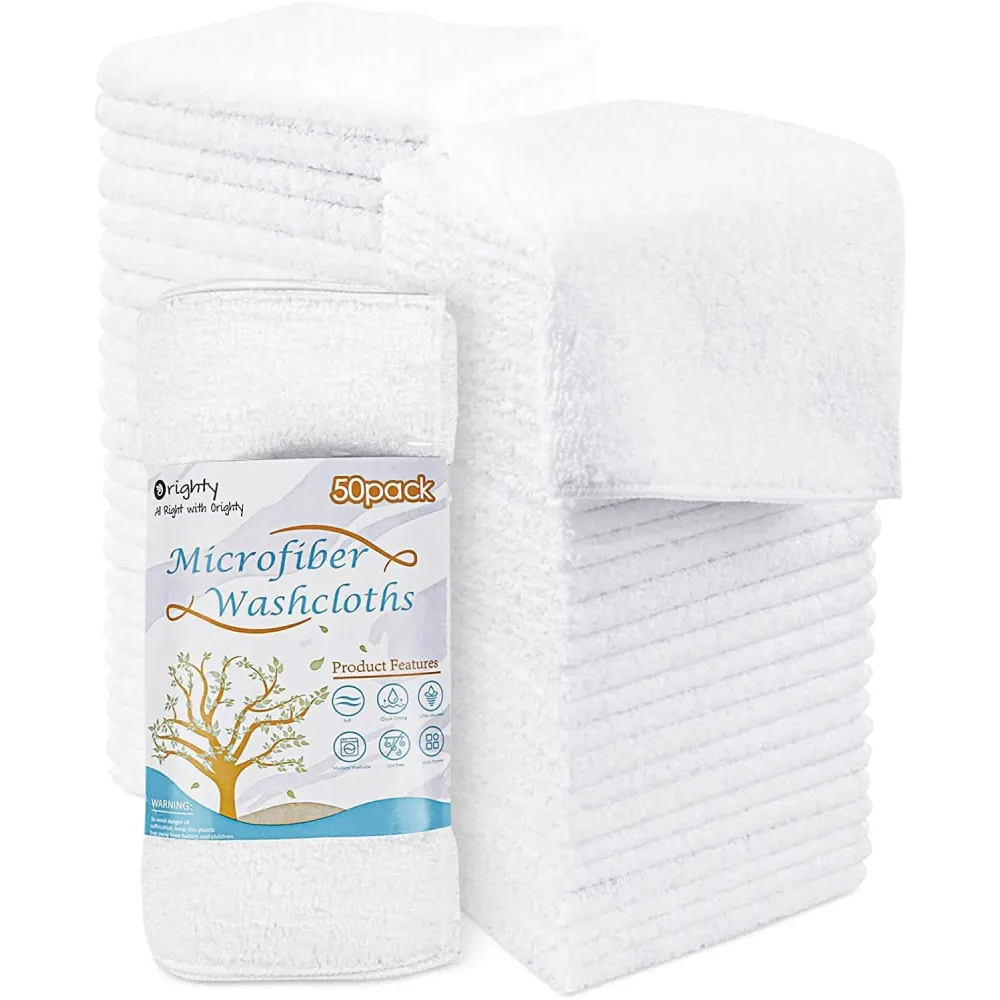 Orighty Washcloths Bulk Towels Set 50 Pack, Highly Absorbent and Soft Feel Microfiber Face Cloths, Multi-Purpose Wash Cloths & Hand Towels for Bathroom, Hotel, Spa, and Gym, 12x12 Inch Orighty Washcloths Bulk Towels Set 50 Pack, Highly Absorbent and Soft Feel Microfiber Face Cloths, Multi-Purpose Wash Cloths & Hand Towels for Bathroom, Hotel, Spa, and Gym, 12x12 Inch
