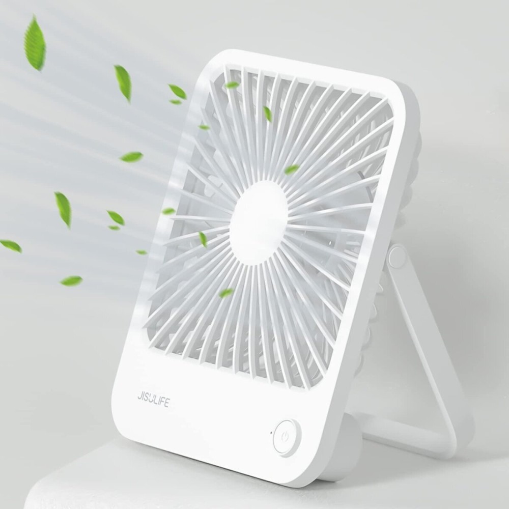 JISULIFE Desk Fan Battery Rechargeable, 4500mAh 180Foldable Portable Personal Fan, 4 Speeds Adjustable Long Battery-life for Home Office Travel Outdoor Gifts for Women Men-White JISULIFE Desk Fan Battery Rechargeable, 4500mAh 180Foldable Portable Personal Fan, 4 Speeds Adjustable Long Battery-life for Home Office Travel Outdoor Gifts for Women Men-White