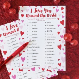 Valentines Day I Love You Around The World Game - 25 Player Cards, Classroom Party Activity, Fun Language Matching Game for Kids, Educational Valentine Party Game