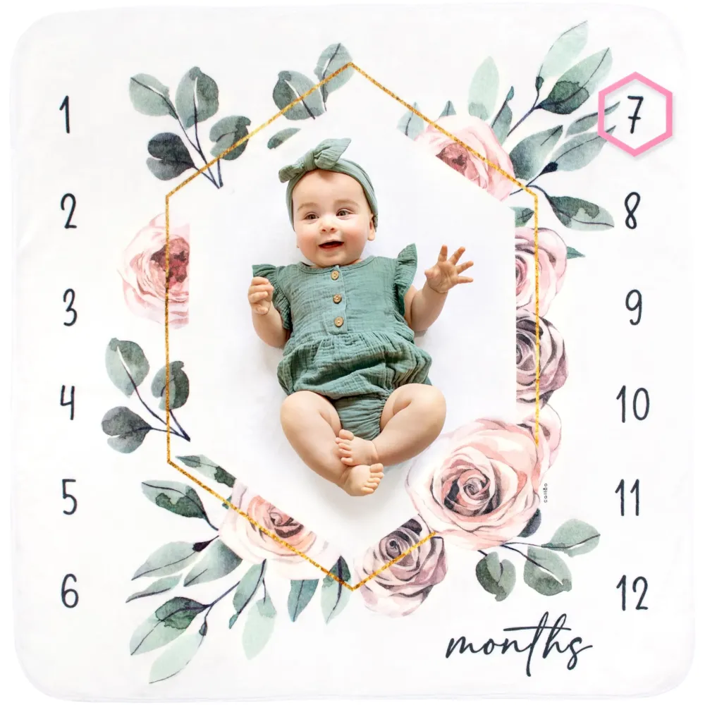 Calloo Baby Monthly Milestone Blanket for Girls, Growth Chart, Fleece, 46x46 Calloo Baby Monthly Milestone Blanket for Girls, Growth Chart, Fleece, 46x46