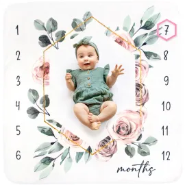Calloo Baby Monthly Milestone Blanket for Girls, Growth Chart, Fleece, 46x46