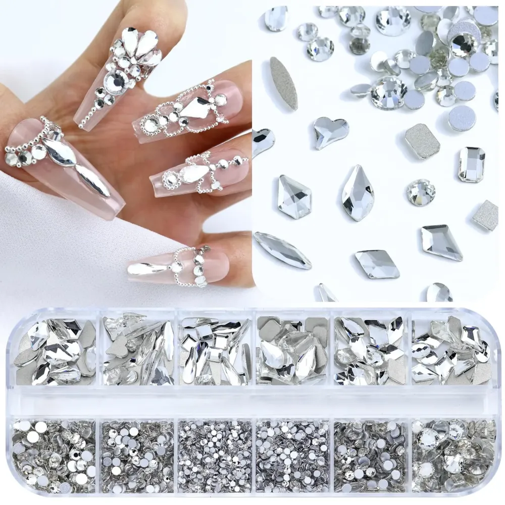 Dowarm 3200PCS Nail Art Rhinestones, Crystal Clear Flatback Rhinestones for Nails, Crafts, 12 Styles 3D Glass Crystal Nail Gems, White Diamond Stones Dowarm 3200PCS Nail Art Rhinestones, Crystal Clear Flatback Rhinestones for Nails, Crafts, 12 Styles 3D Glass Crystal Nail Gems, White Diamond Stones