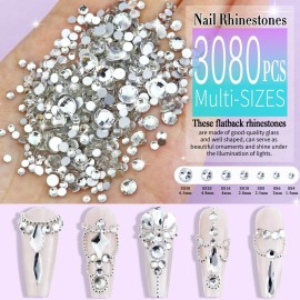 Dowarm 3200PCS Nail Art Rhinestones, Crystal Clear Flatback Rhinestones for Nails, Crafts, 12 Styles 3D Glass Crystal Nail Gems, White Diamond Stones Dowarm 3200PCS Nail Art Rhinestones, Crystal Clear Flatback Rhinestones for Nails, Crafts, 12 Styles 3D Glass Crystal Nail Gems, White Diamond Stones