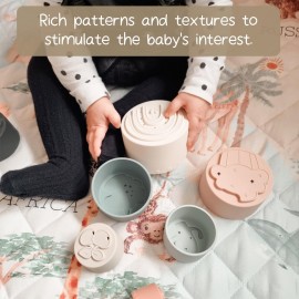 Moonkie Stacking Cups Toy, Fun Educational Baby Toys Silicone Soft Teething Toy, Age 6+ Months, 7 Piece Set