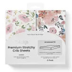 TotAha Premium Stretchy Crib Sheets (2-Pack)-Hypoallergenic, Silky Comfort, Buttery Soft, Calming Effect, All-Season Jersey-Knit Sheets, 9\'\' Extra Deep Pocket(Meredith Allover Floral & Pale Pink)