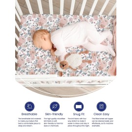 TotAha Premium Stretchy Crib Sheets (2-Pack)-Hypoallergenic, Silky Comfort, Buttery Soft, Calming Effect, All-Season Jersey-Knit Sheets, 9\'\' Extra Deep Pocket(Meredith Allover Floral & Pale Pink) TotAha Premium Stretchy Crib Sheets (2-Pack)-Hypoallergenic, Silky Comfort, Buttery Soft, Calming Effect, All-Season Jersey-Knit Sheets, 9\'\' Extra Deep Pocket(Meredith Allover Floral & Pale Pink)