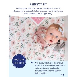 TotAha Premium Stretchy Crib Sheets (2-Pack)-Hypoallergenic, Silky Comfort, Buttery Soft, Calming Effect, All-Season Jersey-Knit Sheets, 9\'\' Extra Deep Pocket(Meredith Allover Floral & Pale Pink) TotAha Premium Stretchy Crib Sheets (2-Pack)-Hypoallergenic, Silky Comfort, Buttery Soft, Calming Effect, All-Season Jersey-Knit Sheets, 9\'\' Extra Deep Pocket(Meredith Allover Floral & Pale Pink)