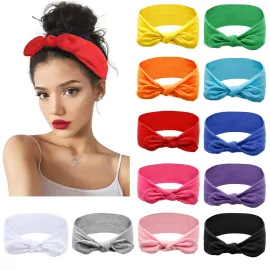 Huachi 12 Pack Bow Headbands for Women Headwraps Hair Band Knotted Headband Rabbit Ears Stretchy Turban Head Wraps Fashion Christmas Headbands Sport Cute Hair Accessories