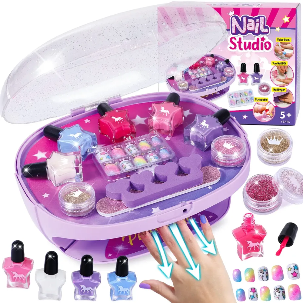 Golray Kids Nail Polish Set for Girls, All-in-One Nail Art Kit - Dryer/ Glitter Powder/ False Nails/ Nail Decals/ Toe Separator/File, Age 3-12 Little Girl Gift Toys Golray Kids Nail Polish Set for Girls, All-in-One Nail Art Kit - Dryer/ Glitter Powder/ False Nails/ Nail Decals/ Toe Separator/File, Age 3-12 Little Girl Gift Toys