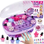 Golray Kids Nail Polish Set for Girls, All-in-One Nail Art Kit - Dryer/ Glitter Powder/ False Nails/ Nail Decals/ Toe Separator/File, Age 3-12 Little Girl Gift Toys