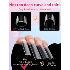 LIONVISON 504PCS NO C CURVE Clear Nail Tips for Acrylic Nails Professional, 3XL Extra Long Flat Tapered Square Nail Tips, 12 Sizes Half Cover Straight French Fake Nail Tips for Nail Salons Home