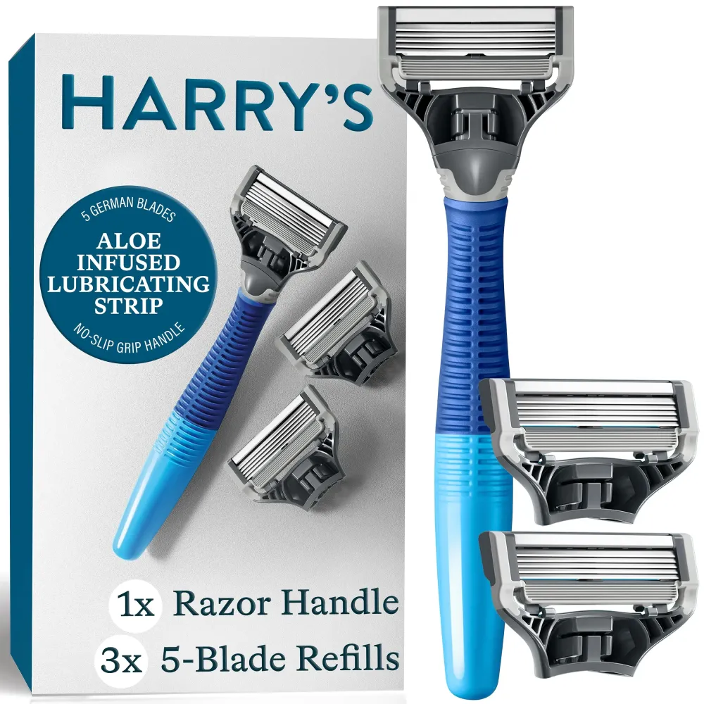 Harry\'s Shaving Kit for Men - Razor Handle and 3 Razor Blade Refill Cartridges - Ocean Blue Harry\'s Shaving Kit for Men - Razor Handle and 3 Razor Blade Refill Cartridges - Ocean Blue