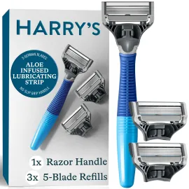 Harry\'s Shaving Kit for Men - Razor Handle and 3 Razor Blade Refill Cartridges - Ocean Blue